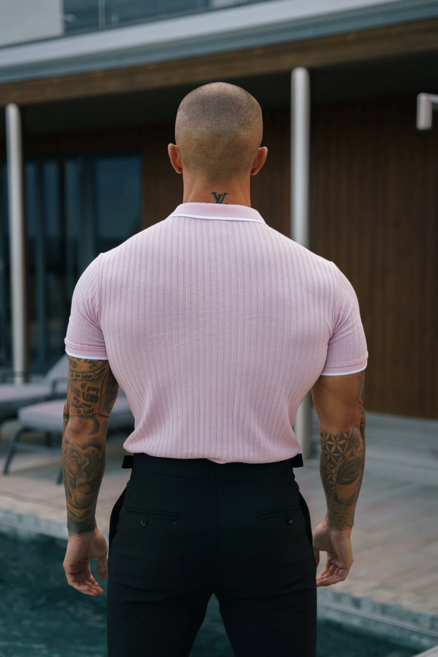 FS Classic Powder Pink Ribbed Zip Polo With Contrast Short Sleeve - FSH1105 - Image 4