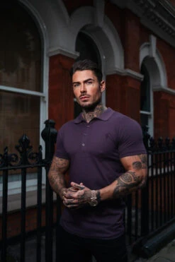 Father Sons Classic Plum Polo Shirt With Tonal Button And Embroidery - FSH879