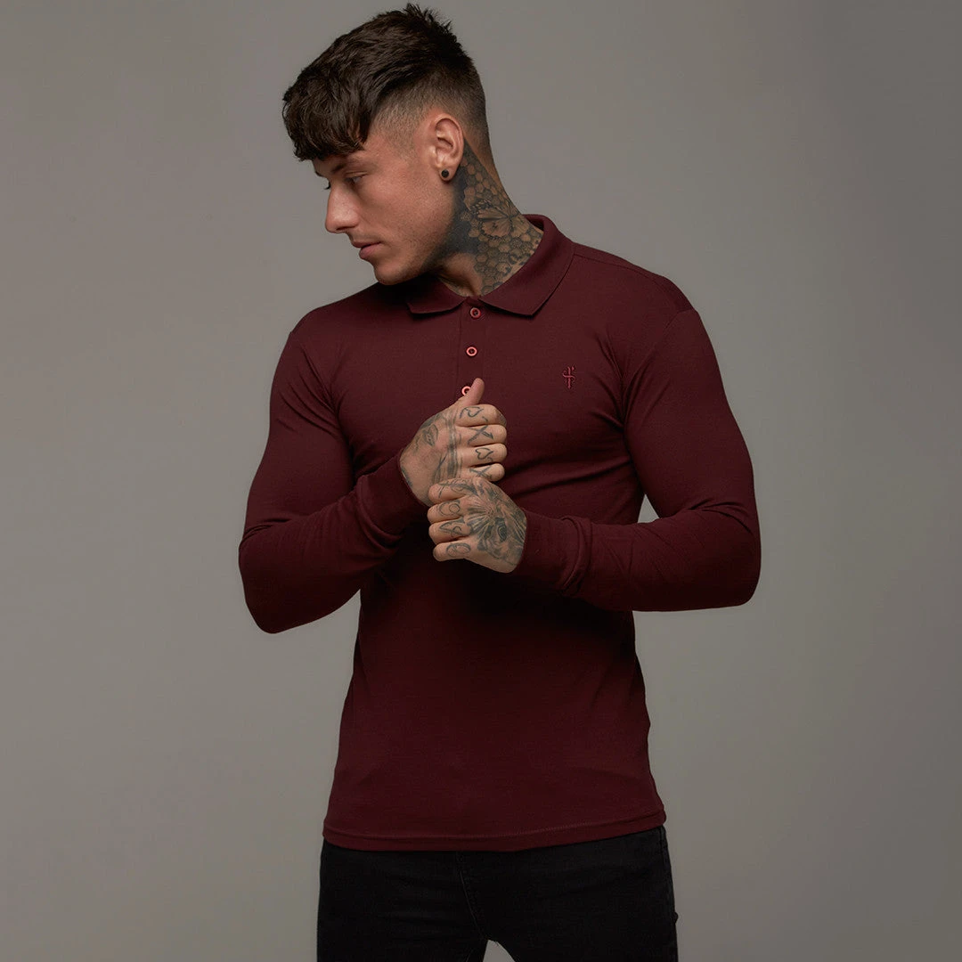 Father Sons Classic Burgundy Long Sleeve Polo Shirt FSH034 - Image 5