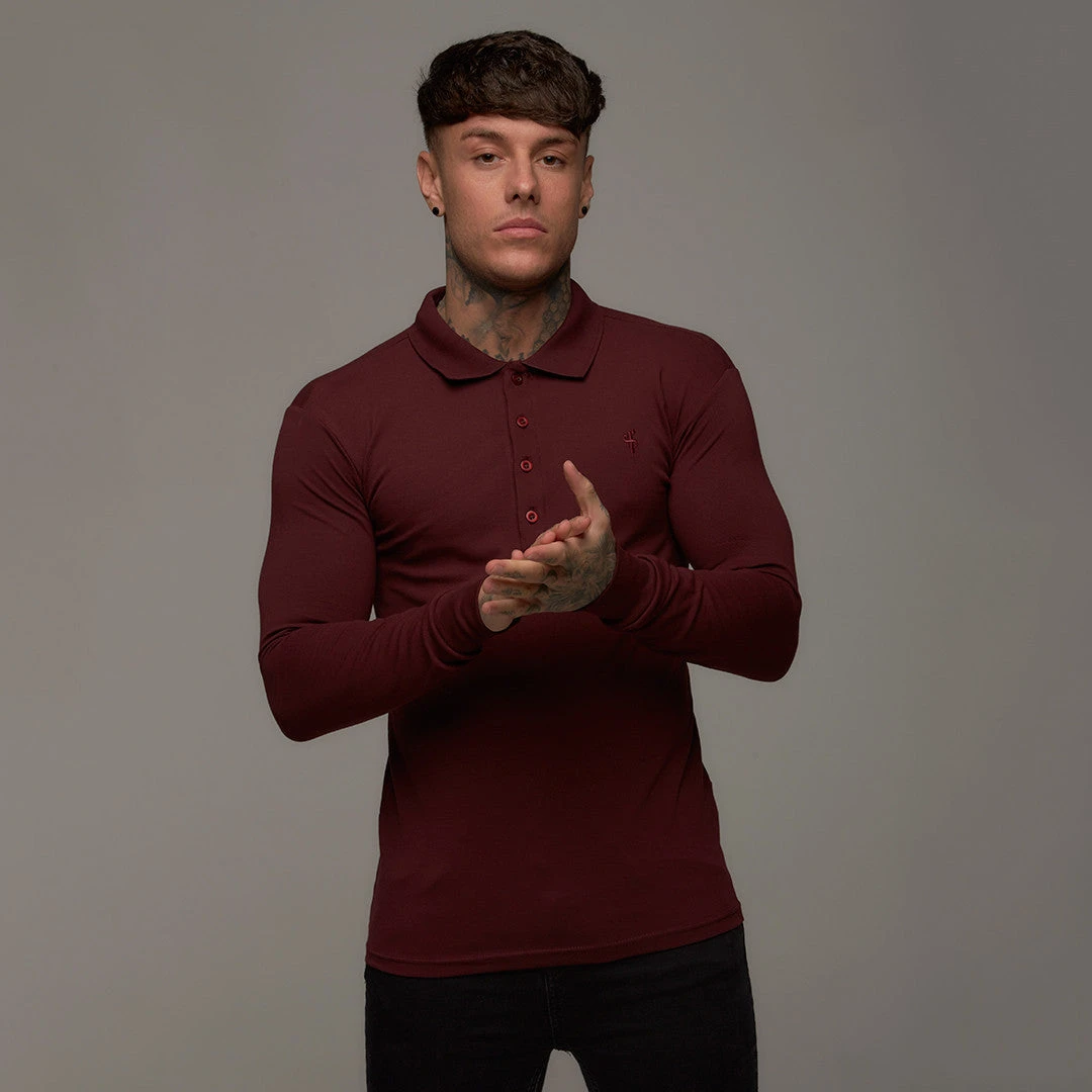 Father Sons Classic Burgundy Long Sleeve Polo Shirt FSH034 - Image 7