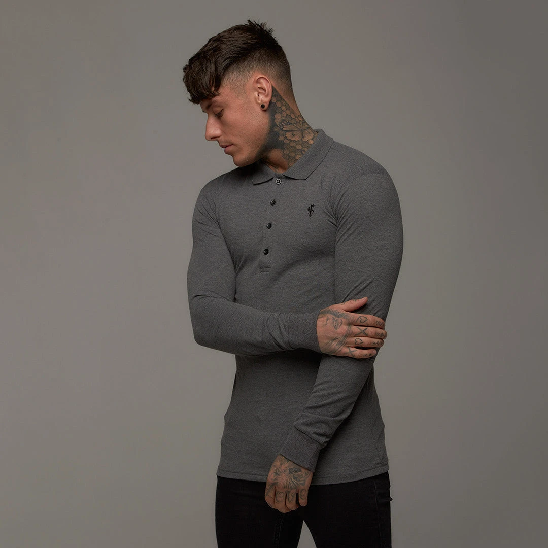 Father Sons Classic Dark Grey Long Sleeve Polo Shirt FSH037 - Image 9