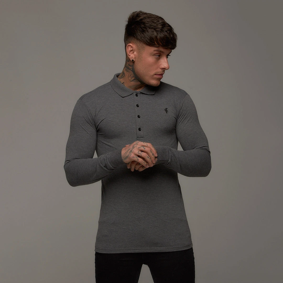 Father Sons Classic Dark Grey Long Sleeve Polo Shirt FSH037 - Image 5