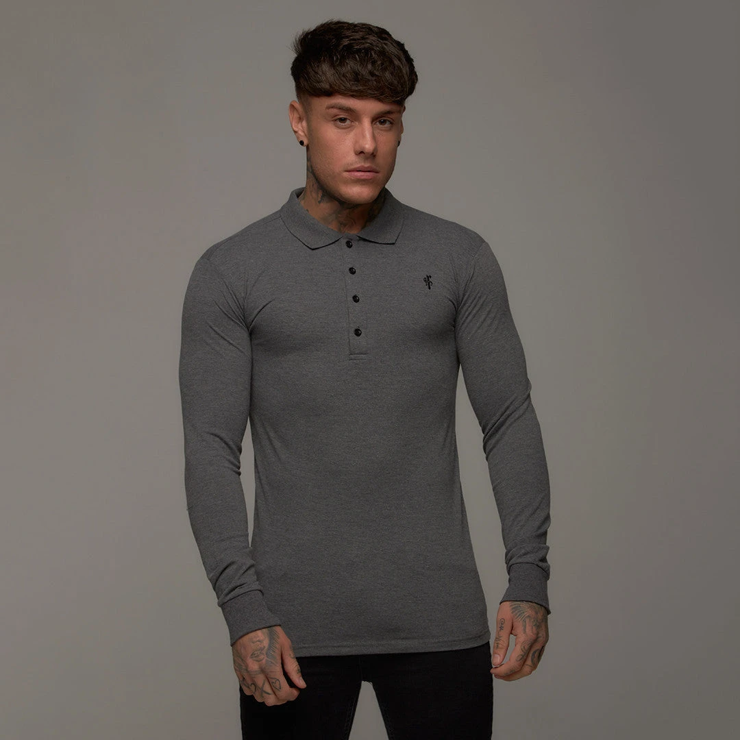 Father Sons Classic Dark Grey Long Sleeve Polo Shirt FSH037 - Image 13