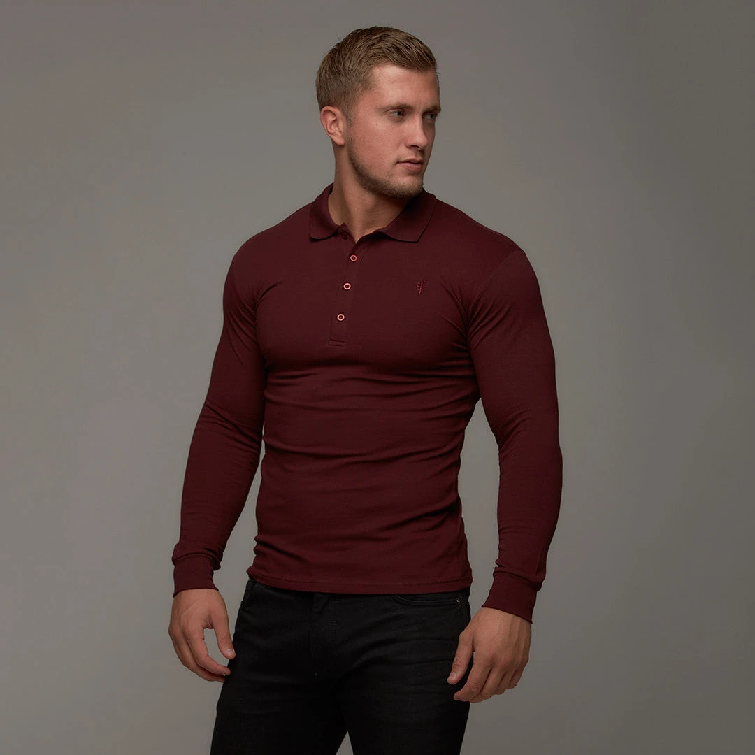 Father Sons Classic Burgundy Long Sleeve Polo Shirt FSH034 - Image 8