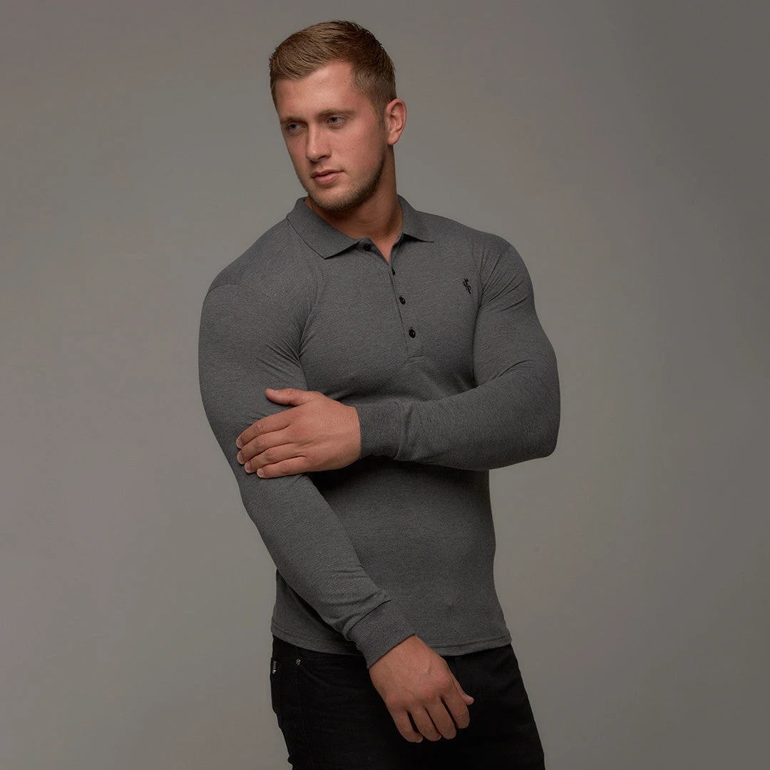 Father Sons Classic Dark Grey Long Sleeve Polo Shirt FSH037 - Image 10