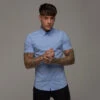 Father Sons Super Slim Stretch Classic Light Blue Short Sleeve (Blue Embroidery) - FS221 (LAST CHANCE)