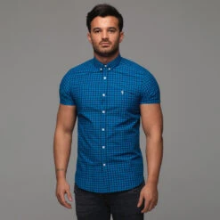 Father Sons Classic Turquoise & Navy Check Short Sleeve - FS265 (LAST CHANCE)