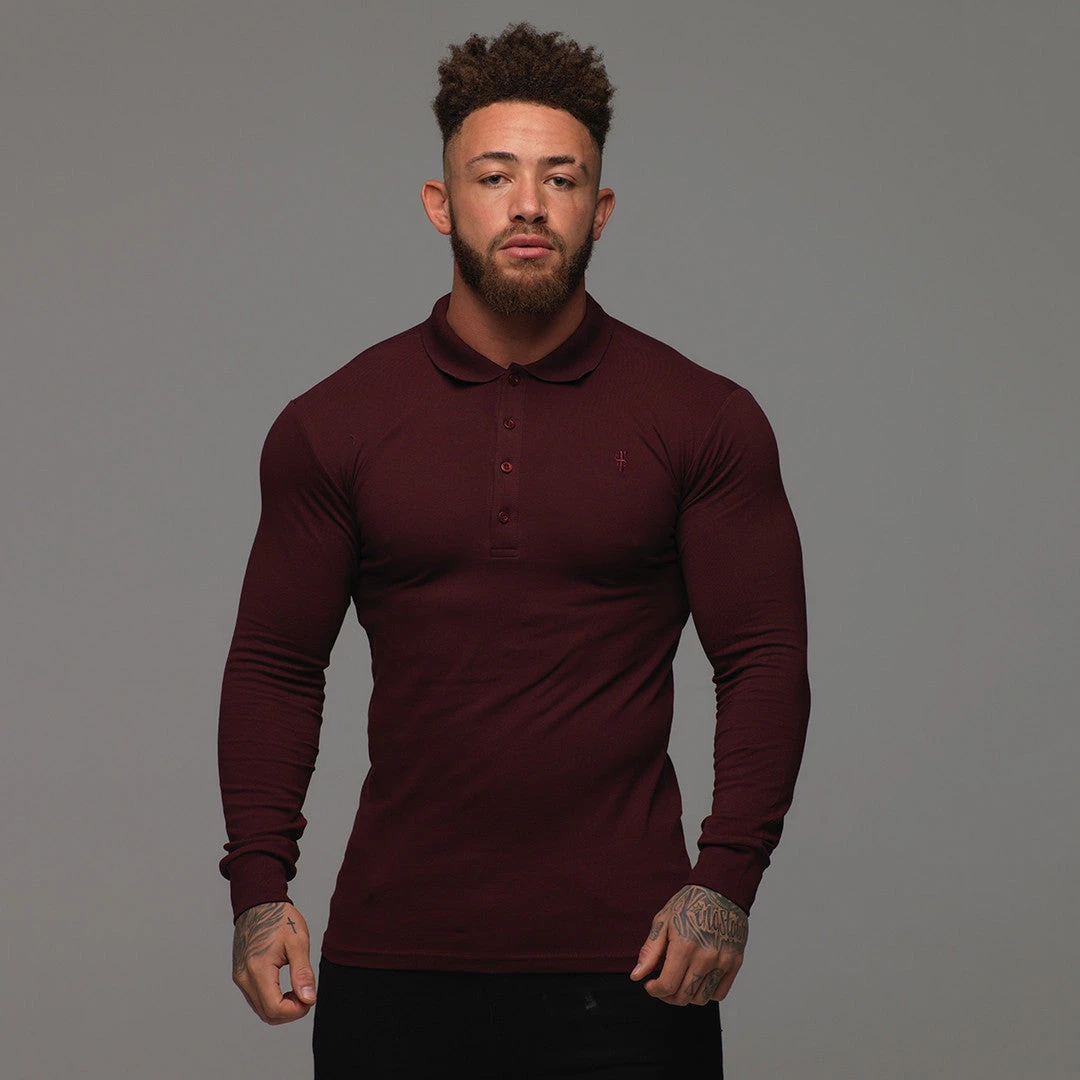 Father Sons Classic Burgundy Long Sleeve Polo Shirt FSH034 - Image 3