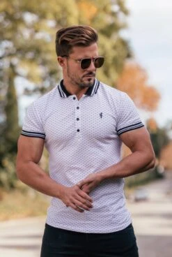 Father Sons Black And White Printed Classic Polo Shirt - FSH382