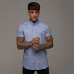 Father Sons Classic Blue Oxford Short Sleeve (Gold Emblem) - FS255 (LAST CHANCE)