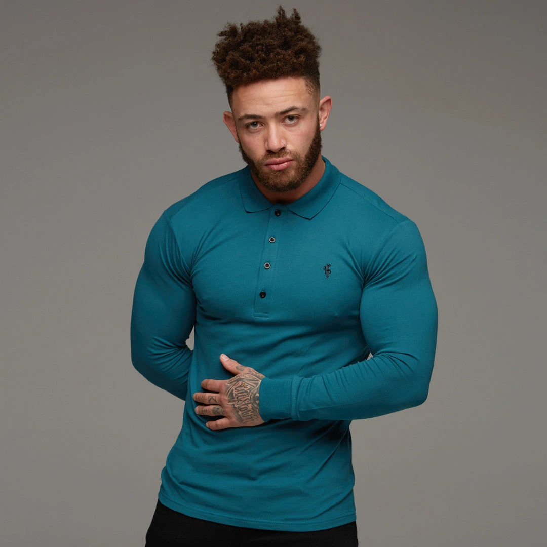 Father Sons Classic Teal Polo Long Sleeve Shirt - FSH105 - Image 3