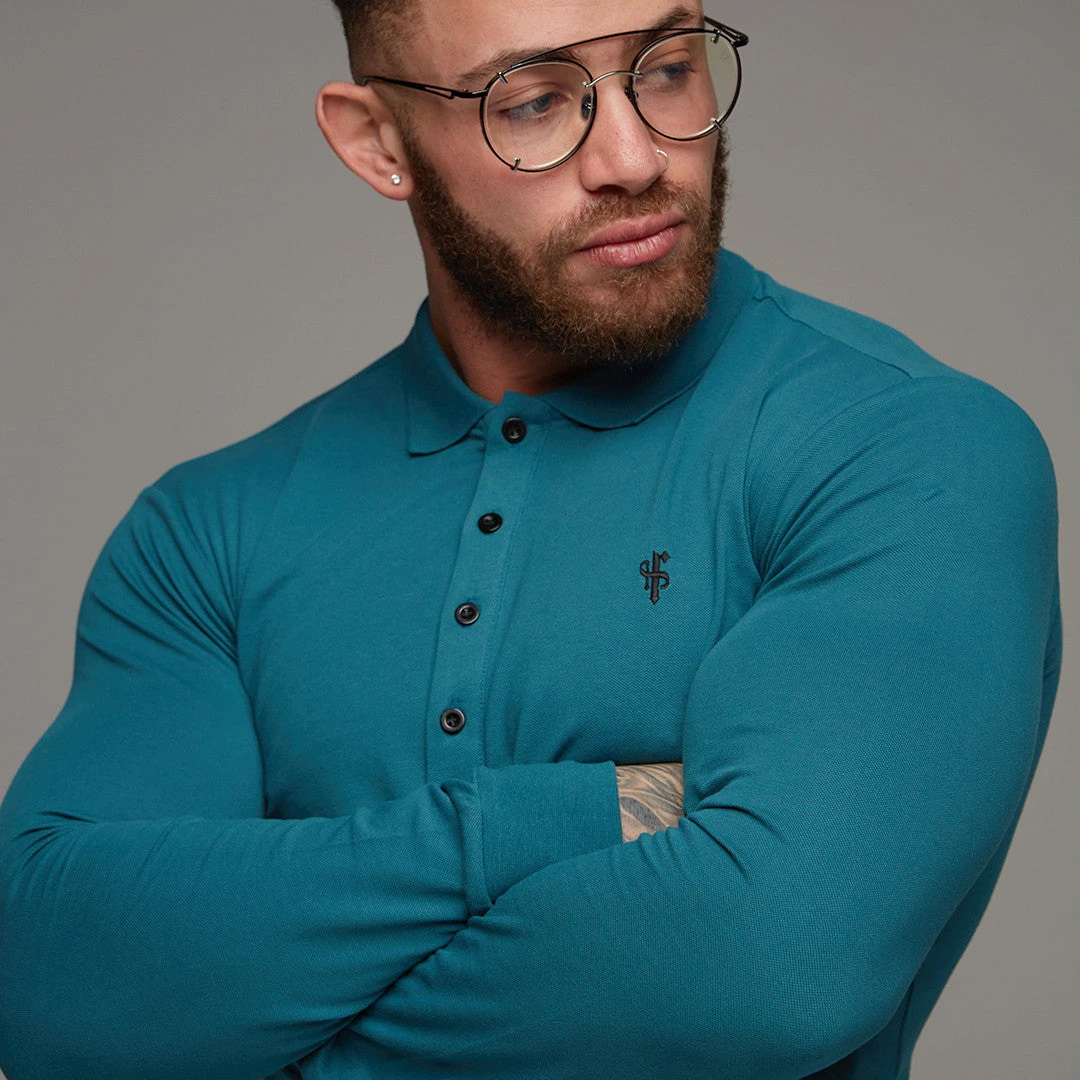 Father Sons Classic Teal Polo Long Sleeve Shirt - FSH105 - Image 2