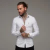Father Sons Super Slim Stretch Classic White Panel Shirt (Burgundy Embroidery) - FS316 (LAST CHANCE)