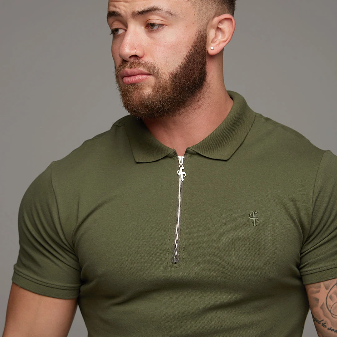 Father Sons Classic Khaki Zipped Polo Short Sleeve Shirt - FSH028 - Image 5