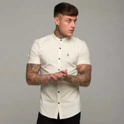 Father Sons Super Slim Stretch Classic Sand Grandad Collar Short Sleeve - FS290 (LAST CHANCE)