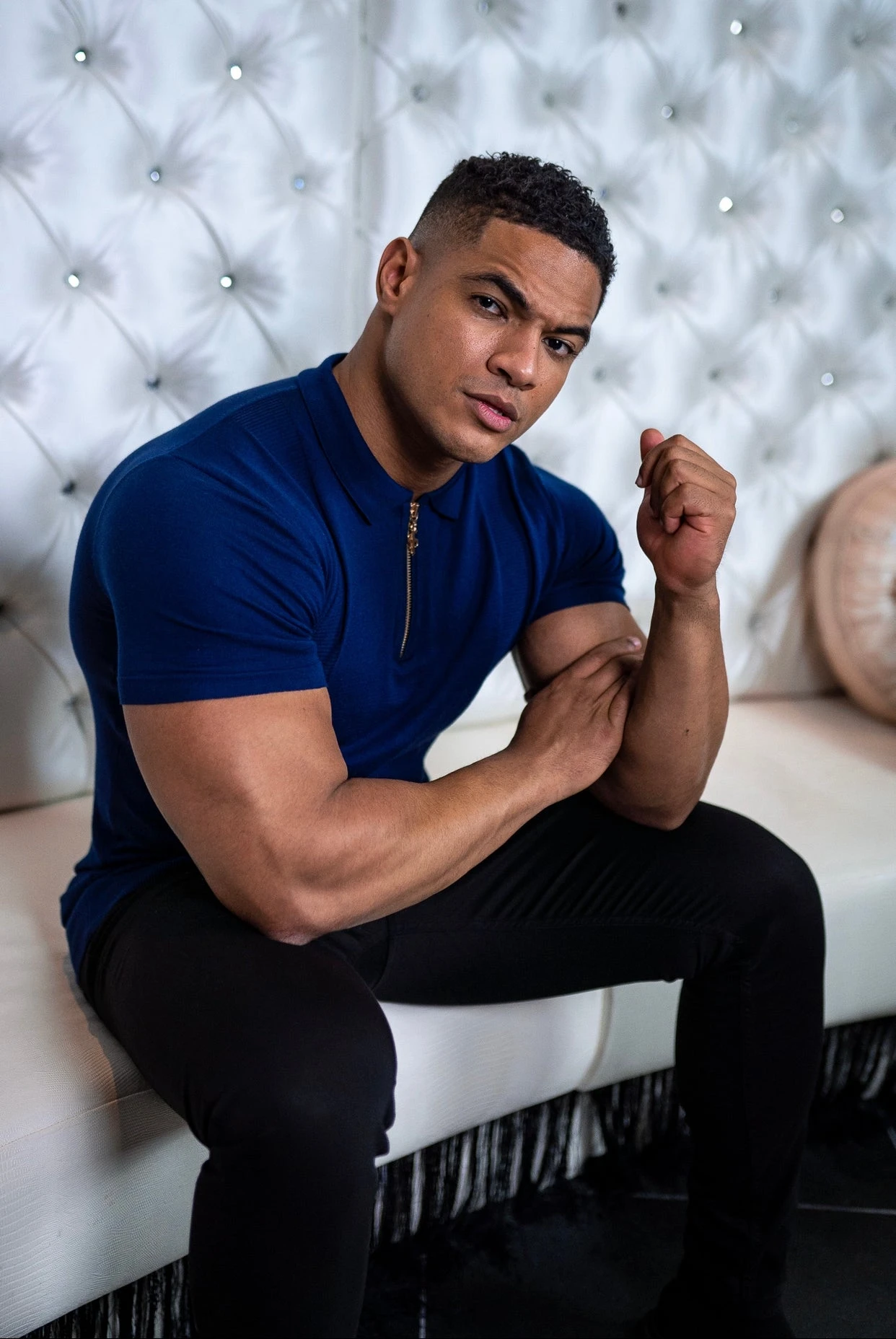 Father Sons Classic Navy And Gold Zip Knitted Short Sleeve Polo Shirt - FSH417 - Image 11