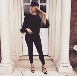 'DARCIE' Knitted Black Jumper With Faux Fur Cuff - CT089