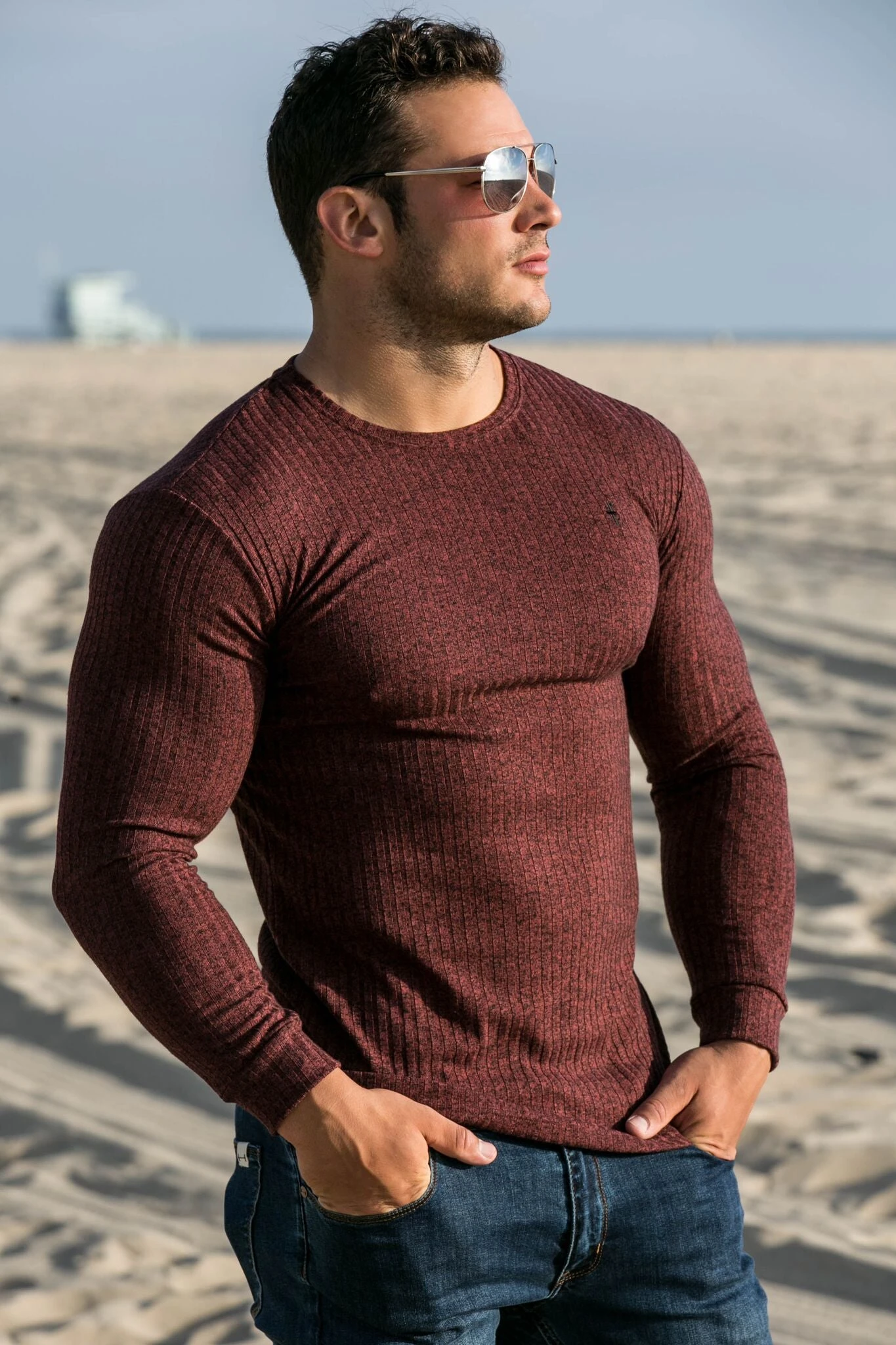 Father Sons Classic Burgundy Ribbed Knit Super Slim Crew - FSH113 - Image 7