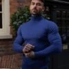Father Sons Classic Ocean Blue Roll Neck Knitted Jumper With Tonal Emblem - FSN136
