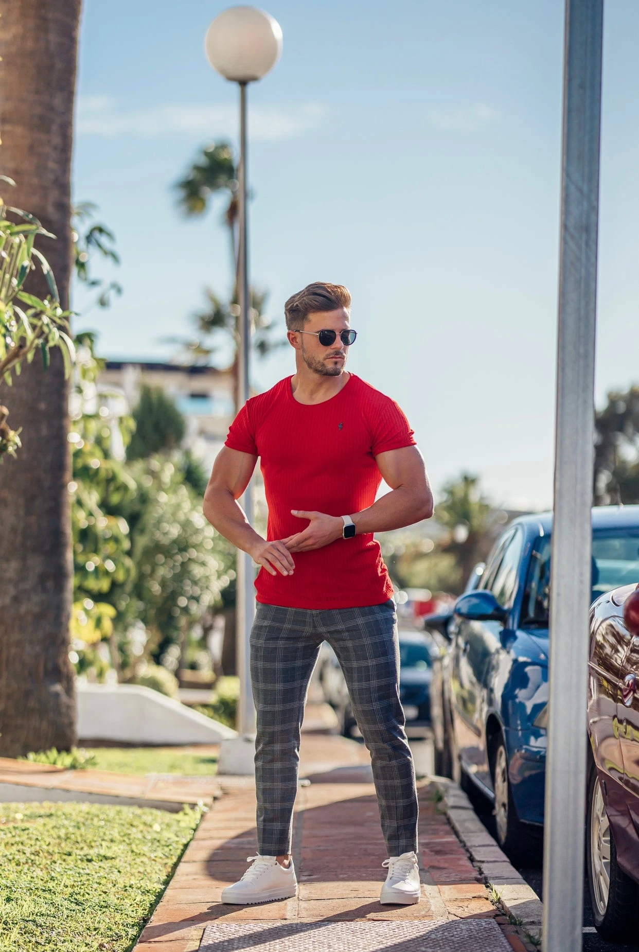 Father Sons Classic Red Ribbed Knit Super Slim Short Sleeve Crew With Black Decal - FSH614 - Image 5