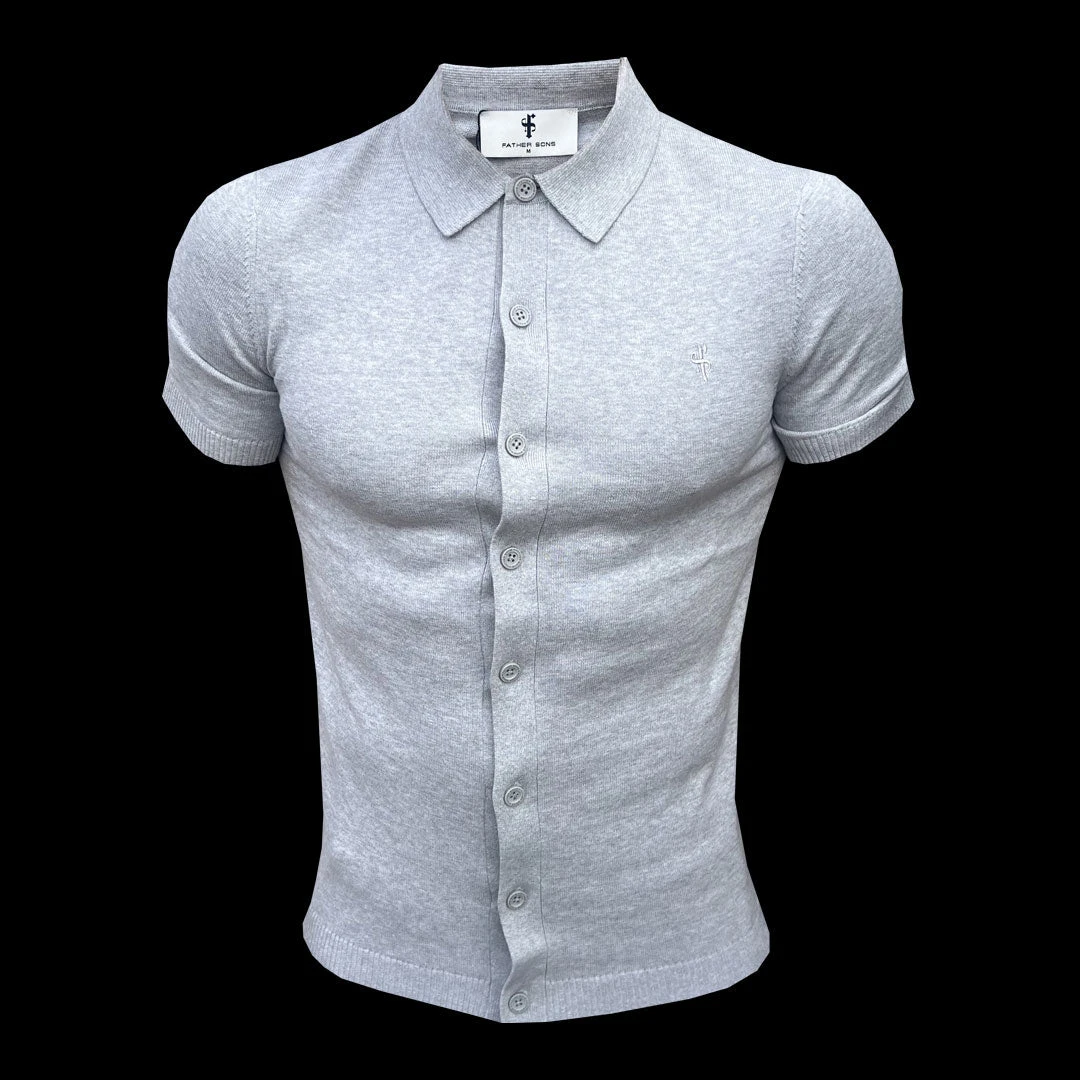Father Sons Classic Plain Light Grey Knitted Button Through Polo Short Sleeve - FSN102 - Image 2