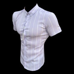 Father Sons Super Slim Stretch Lilac Printed Wide Stripe Short Sleeve With Button Down Collar - FS1068