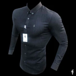 Father Sons Super Slim Stretch Charcoal Grey Denim Long Sleeve With Metal Decal Emblem - FS640