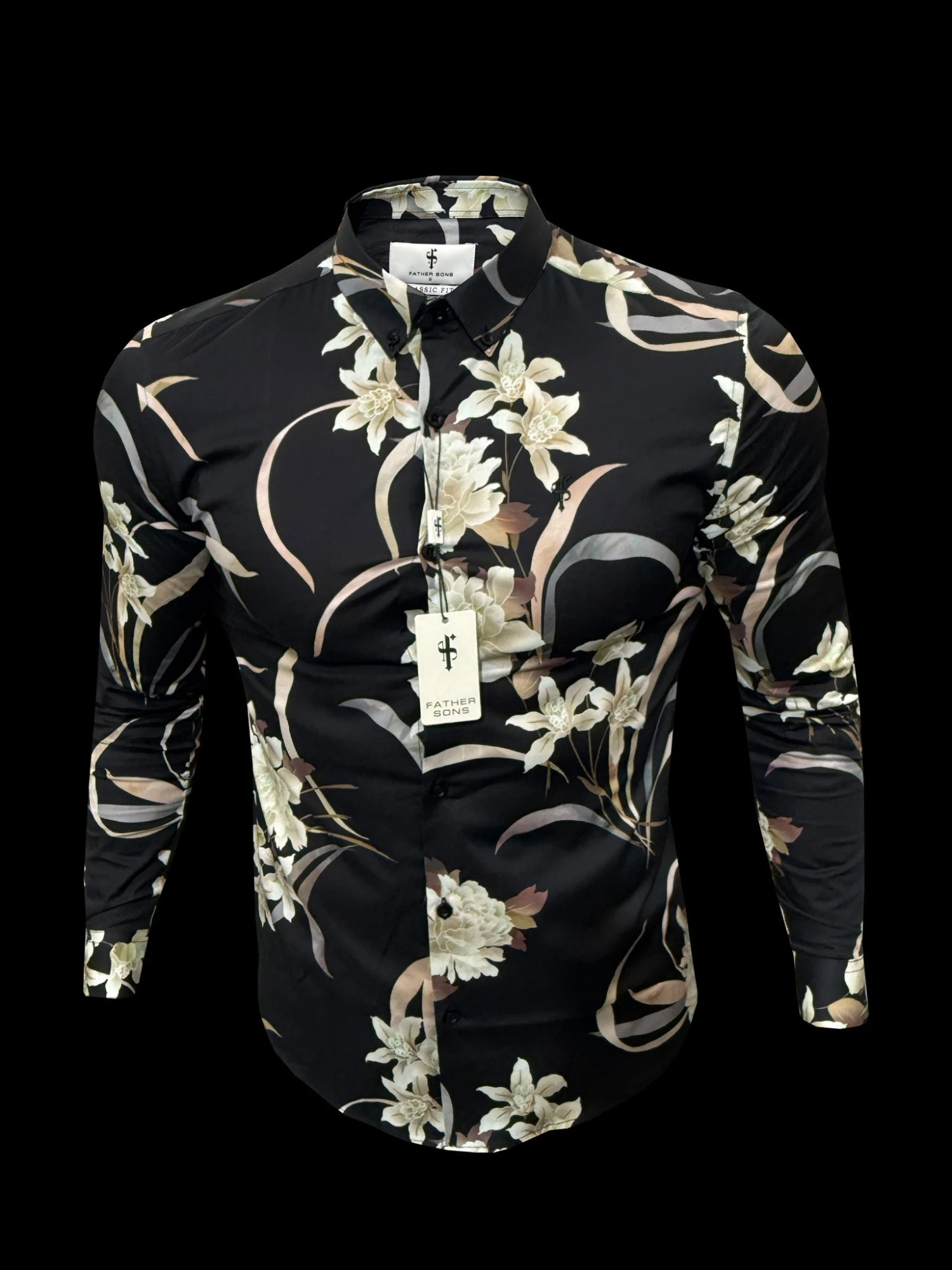 Classic Stretch LS Black Oriental Print Button Down Collar - FS1156 - Image 2