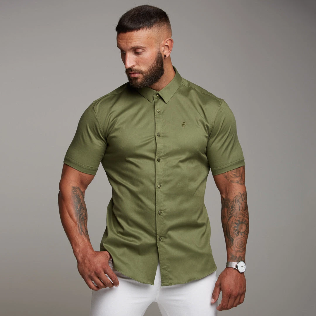 Father Sons Super Slim Luxe Ultra Stretch Classic Khaki Short Sleeve - FS338 - Image 7