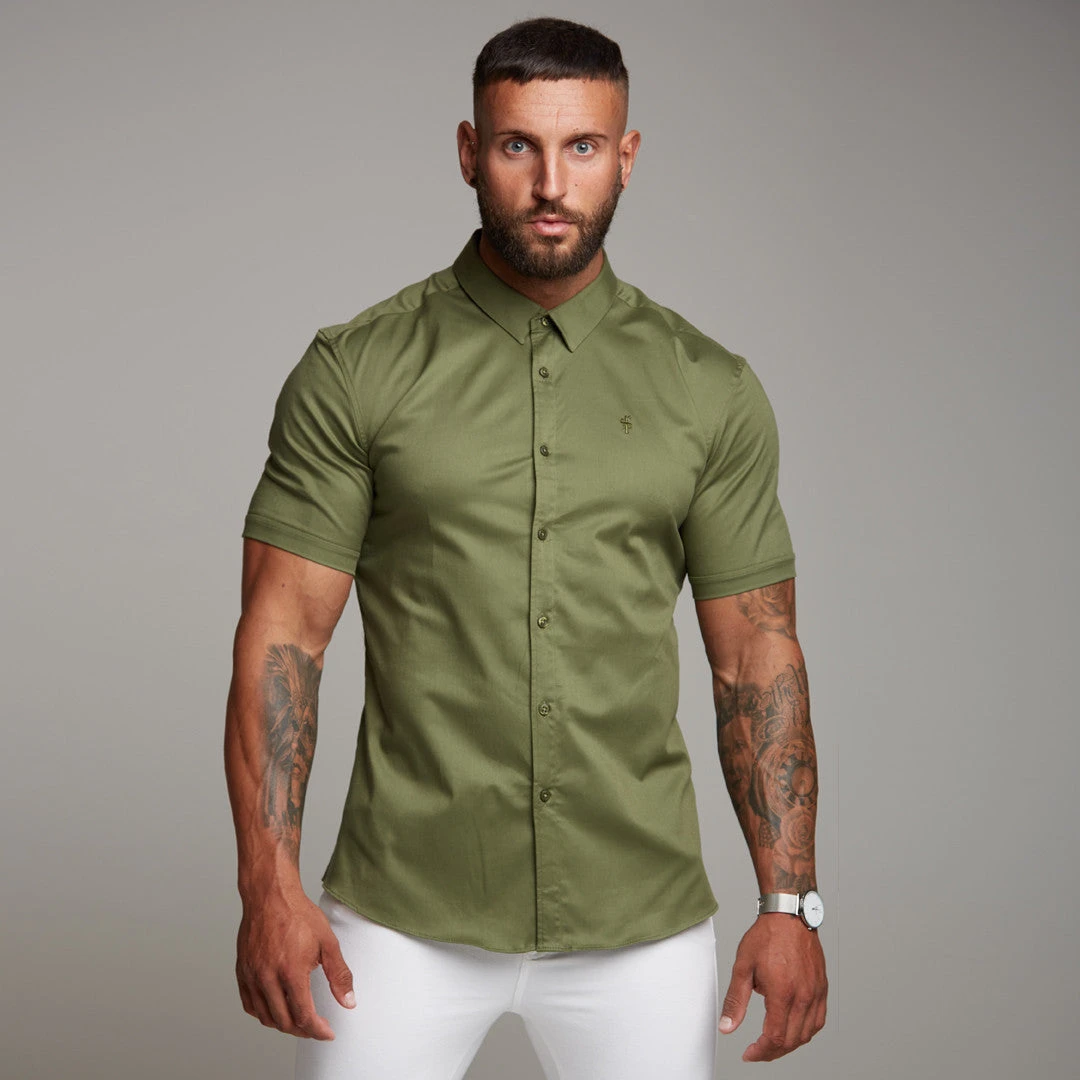 Father Sons Super Slim Luxe Ultra Stretch Classic Khaki Short Sleeve - FS338 - Image 9