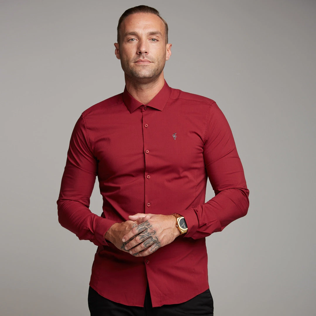 Father Sons Super Slim Stretch Classic Oxblood Panel Shirt (Grey Embroidery) - FS318 - Image 11