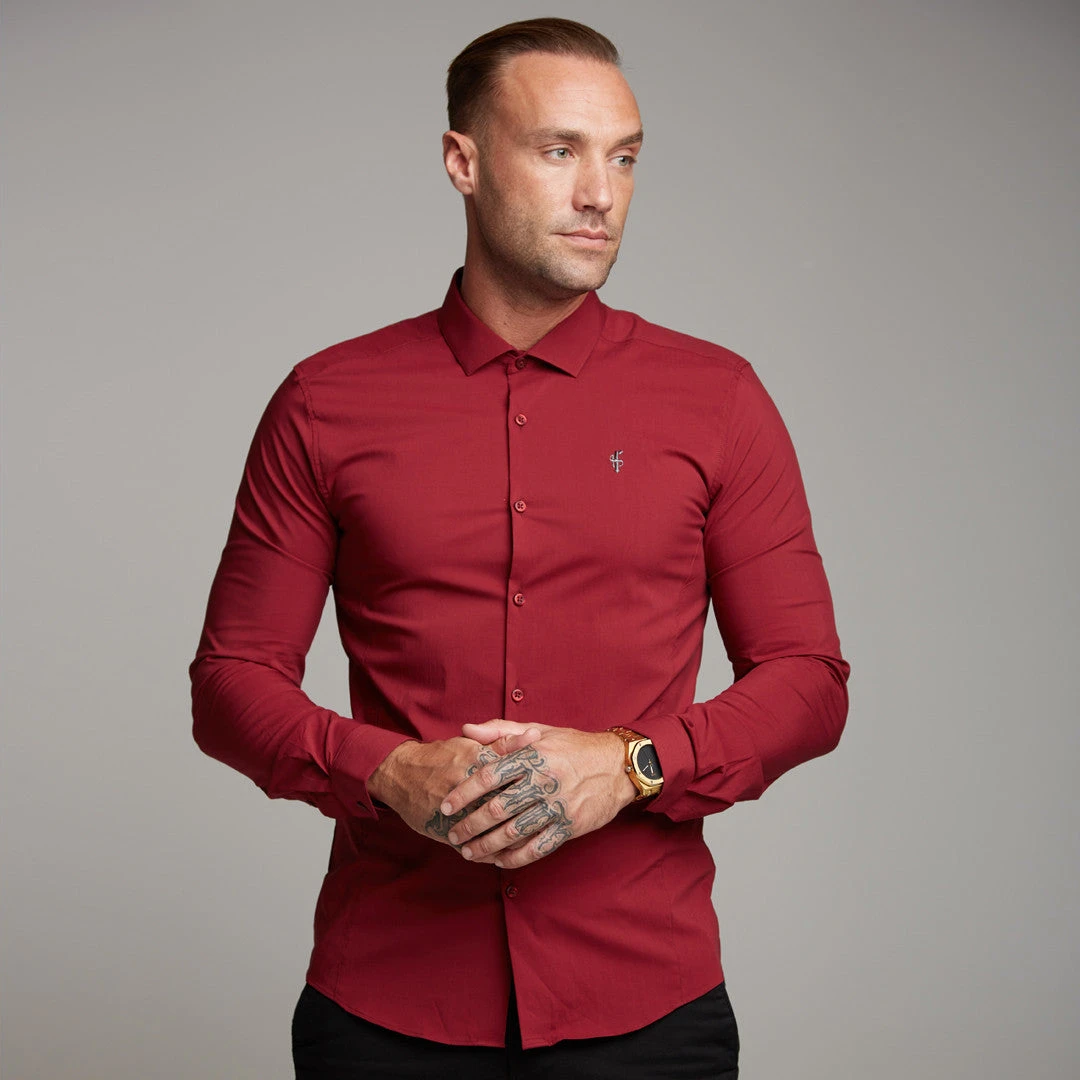 Father Sons Super Slim Stretch Classic Oxblood Panel Shirt (Grey Embroidery) - FS318 - Image 12