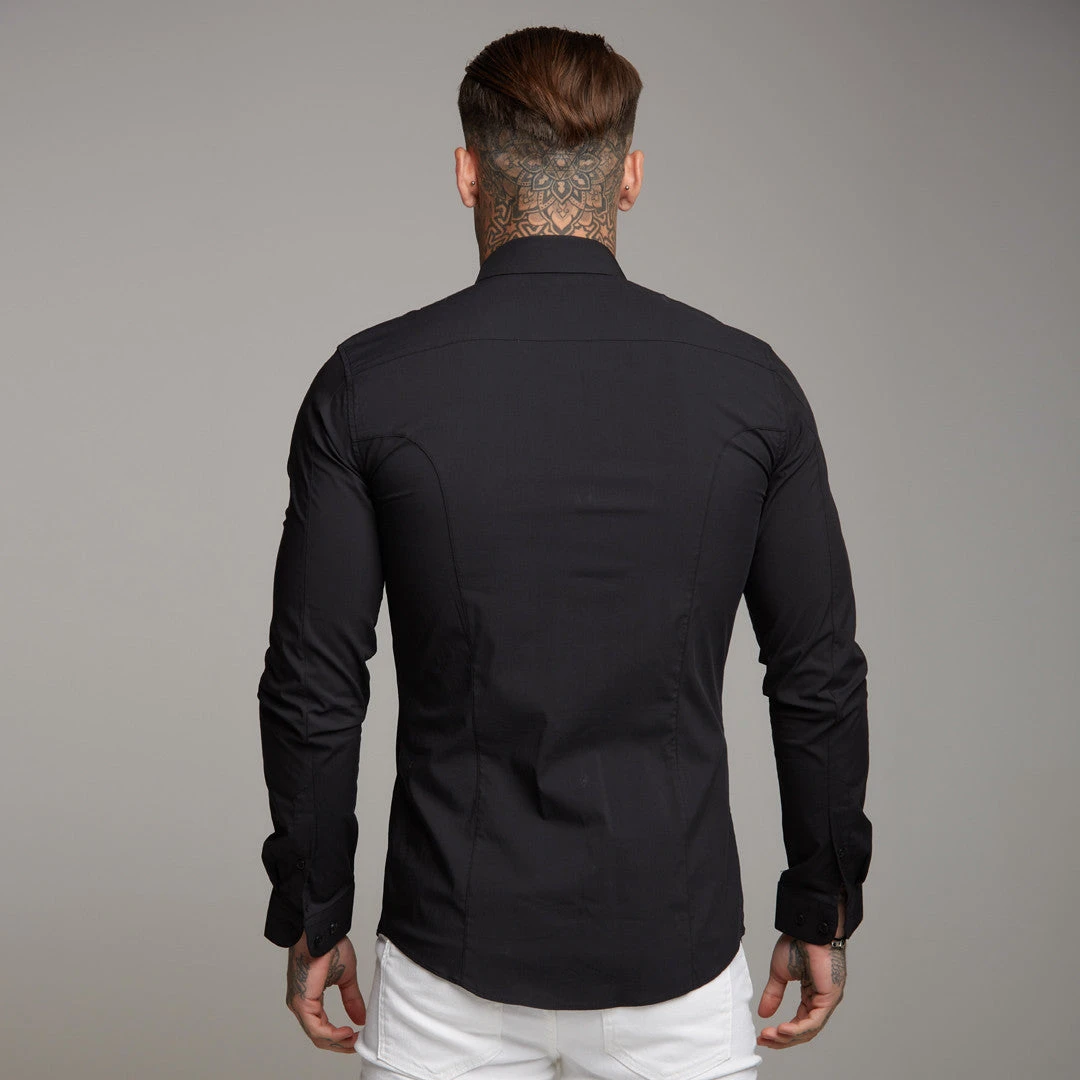 Father Sons Super Slim Stretch Classic Black Panel Shirt (Red Embroidery) - FS320 - Image 5