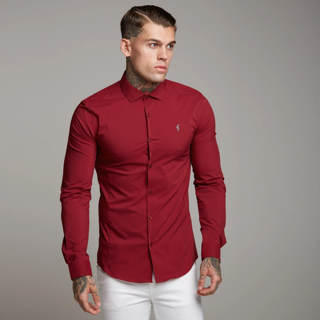Father Sons Super Slim Stretch Classic Oxblood Panel Shirt (Grey Embroidery) - FS318 - Image 10