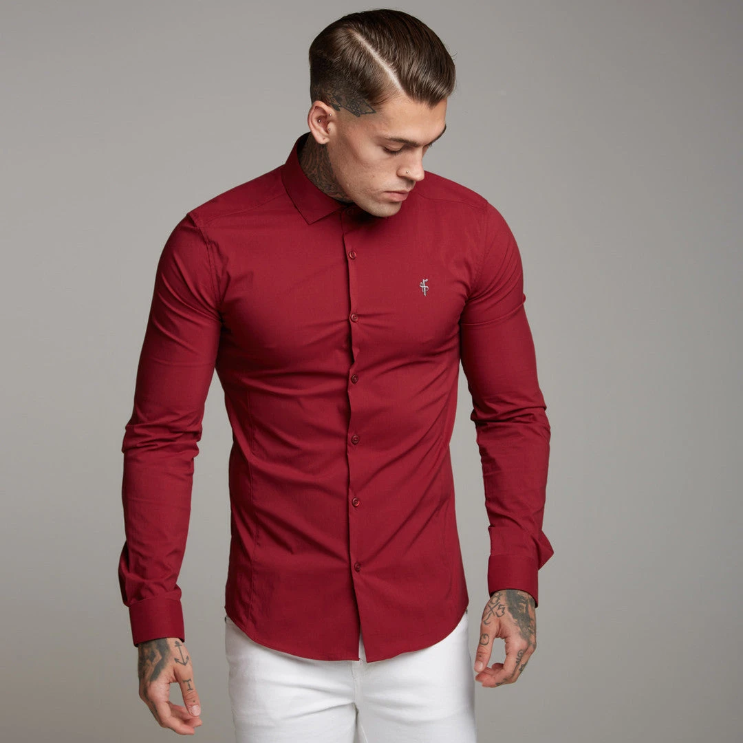Father Sons Super Slim Stretch Classic Oxblood Panel Shirt (Grey Embroidery) - FS318 - Image 7