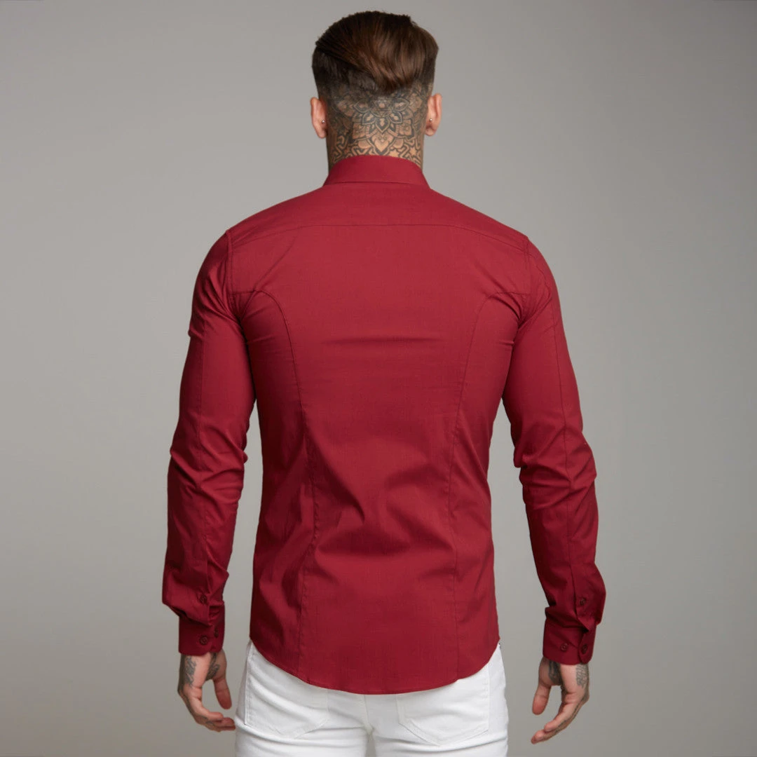 Father Sons Super Slim Stretch Classic Oxblood Panel Shirt (Grey Embroidery) - FS318 - Image 9