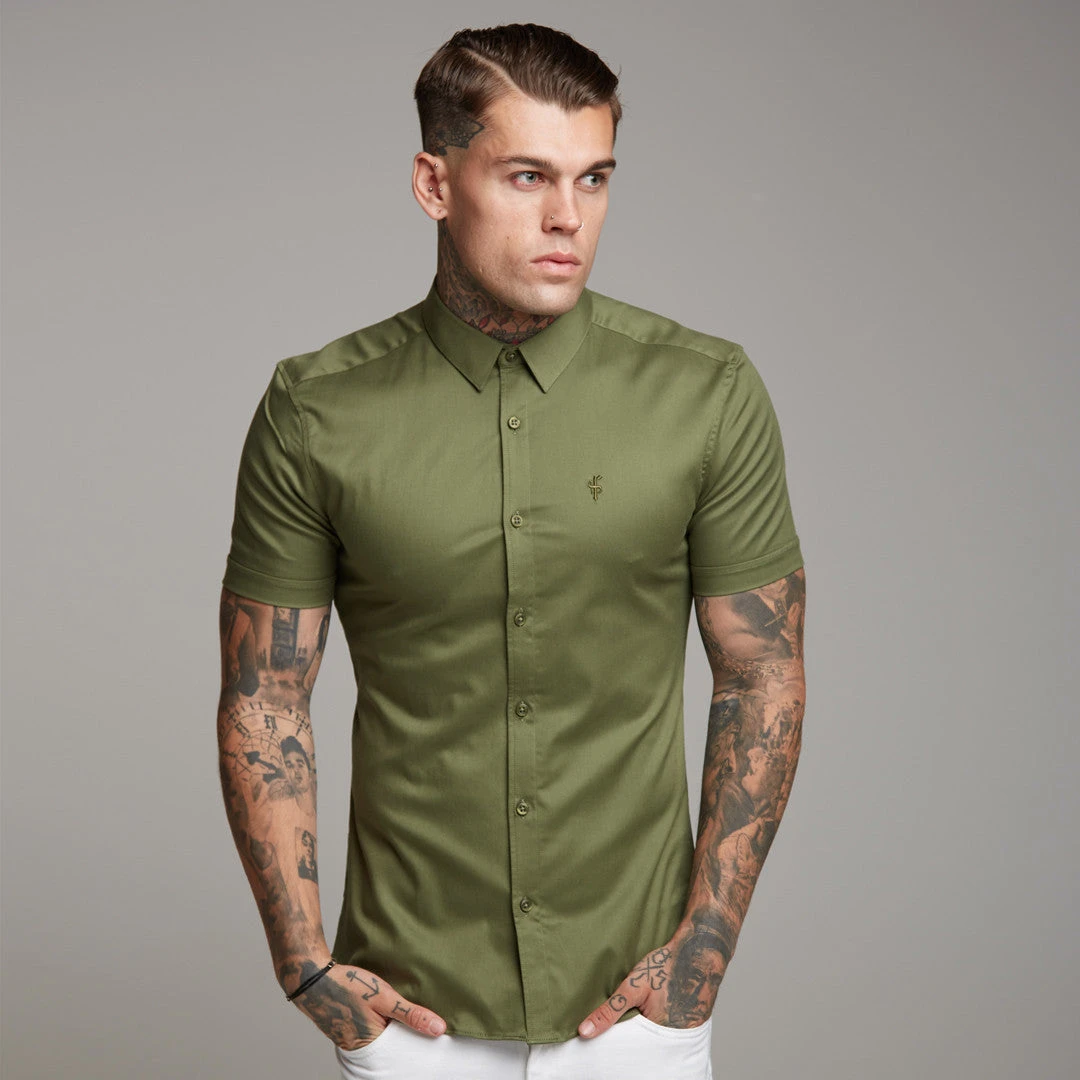 Father Sons Super Slim Luxe Ultra Stretch Classic Khaki Short Sleeve - FS338 - Image 2