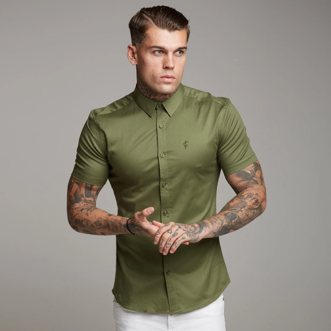 Father Sons Super Slim Luxe Ultra Stretch Classic Khaki Short Sleeve - FS338 - Image 3