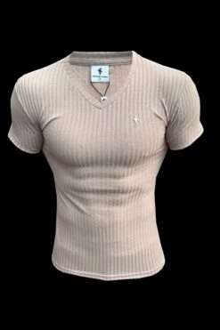 Father Sons Super Slim Beige / Gold V Neck Ribbed Crew - FSH1366