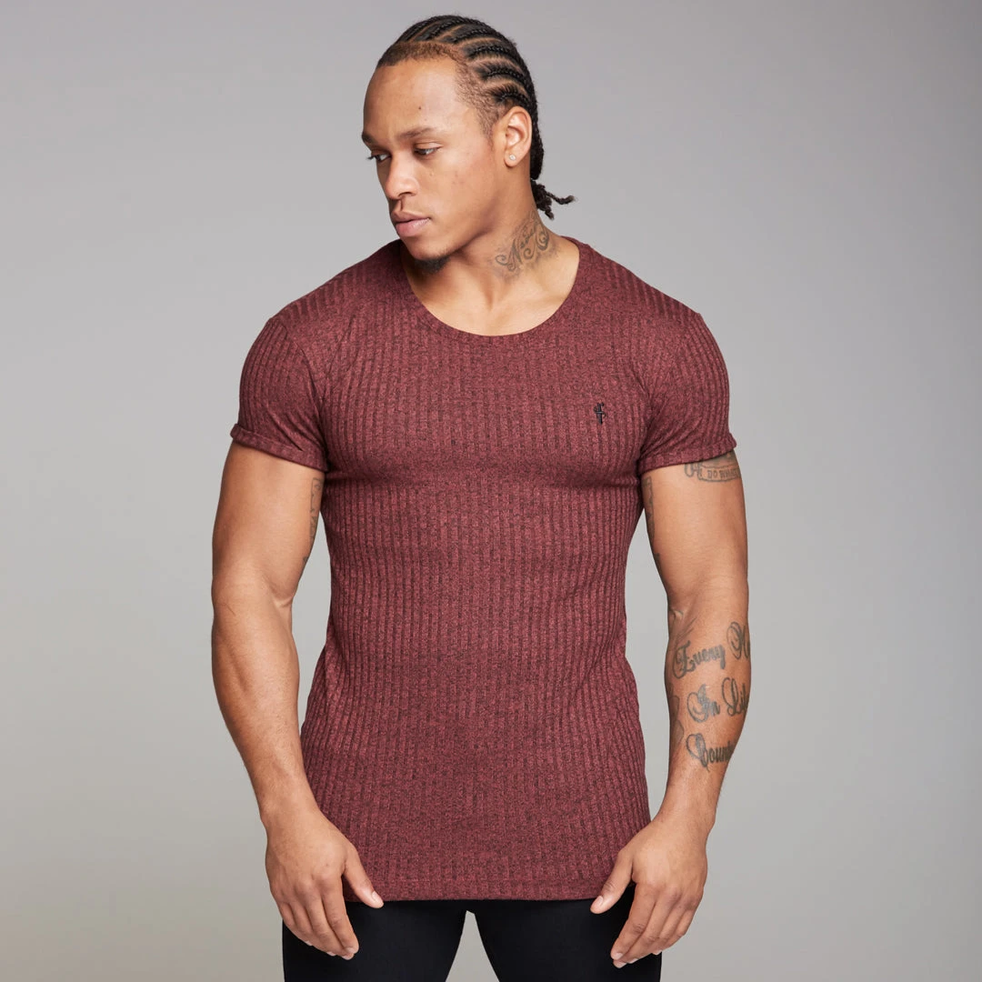 Father Sons Classic Burgundy Ribbed Knit Super Slim Long Line Crew - FSH170 - Image 5