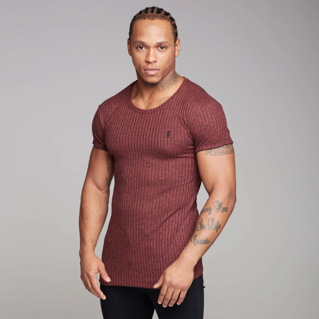 Father Sons Classic Burgundy Ribbed Knit Super Slim Long Line Crew - FSH170 - Image 4