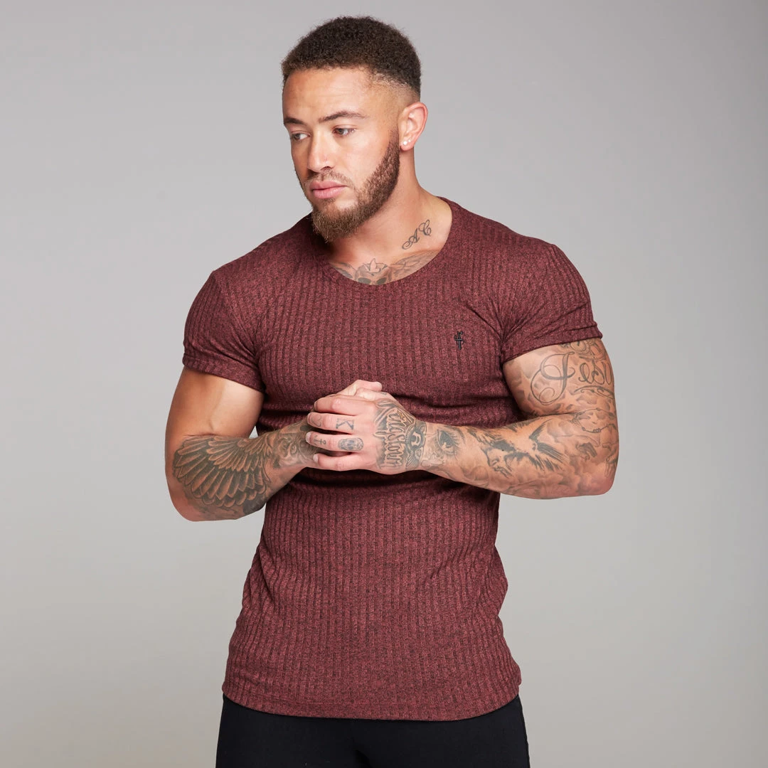 Father Sons Classic Burgundy Ribbed Knit Super Slim Long Line Crew - FSH170 - Image 7