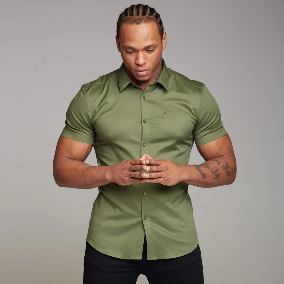 Father Sons Super Slim Luxe Ultra Stretch Classic Khaki Short Sleeve - FS338