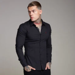 Father Sons Super Slim Ultra Stretch Black Shirt (Red Embroidery) - FS354