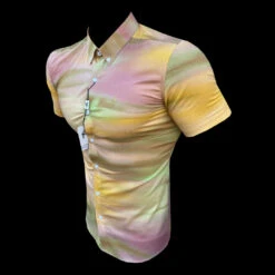 Father Sons Super Slim Stretch Multi Water Colour Print Short Sleeve With Button Down Collar - FS835 / FS951