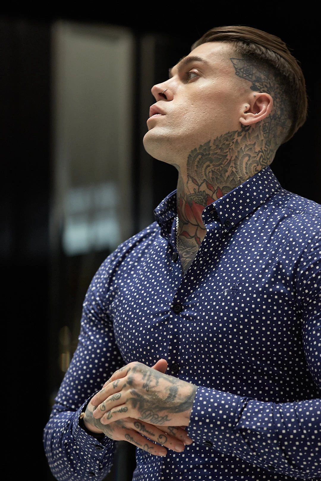 Father Sons Super Slim Stretch Blue & White Multi Square Print Long Sleeve - FS667 - Image 8