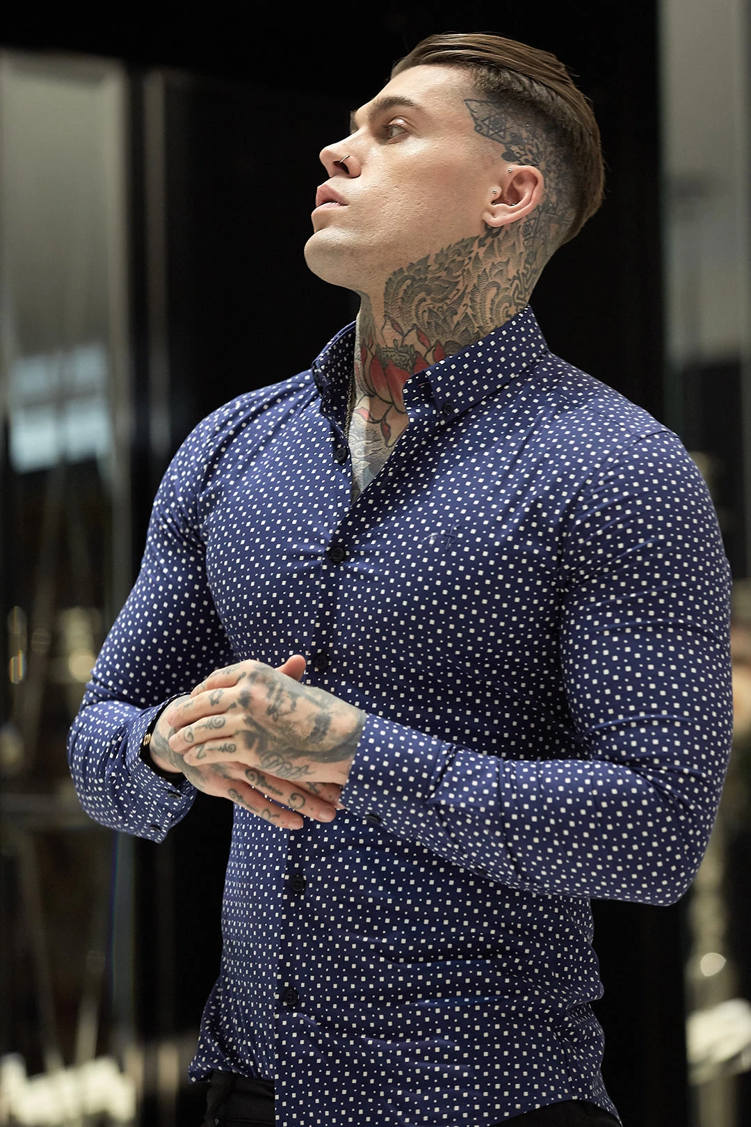 Father Sons Super Slim Stretch Blue & White Multi Square Print Long Sleeve - FS667 - Image 7