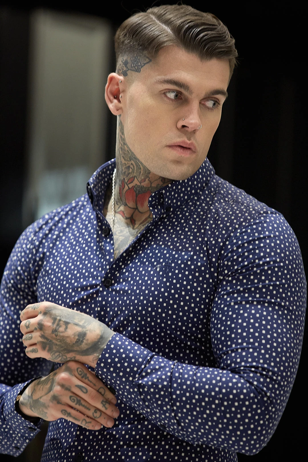 Father Sons Super Slim Stretch Blue & White Multi Square Print Long Sleeve - FS667 - Image 5