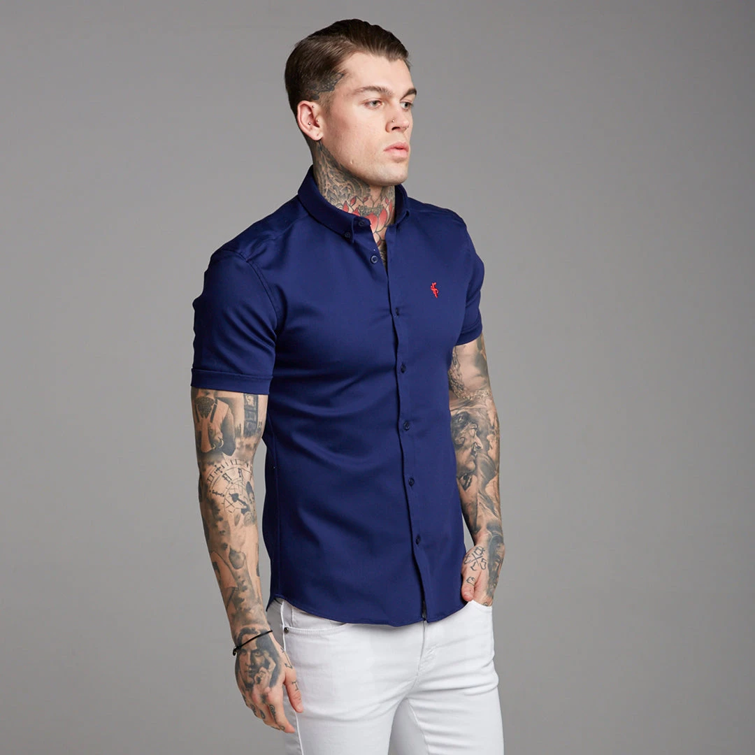 Father Sons Super Slim Stretch Navy Denim Short Sleeve (Red Emblem) - FS199 - Image 10