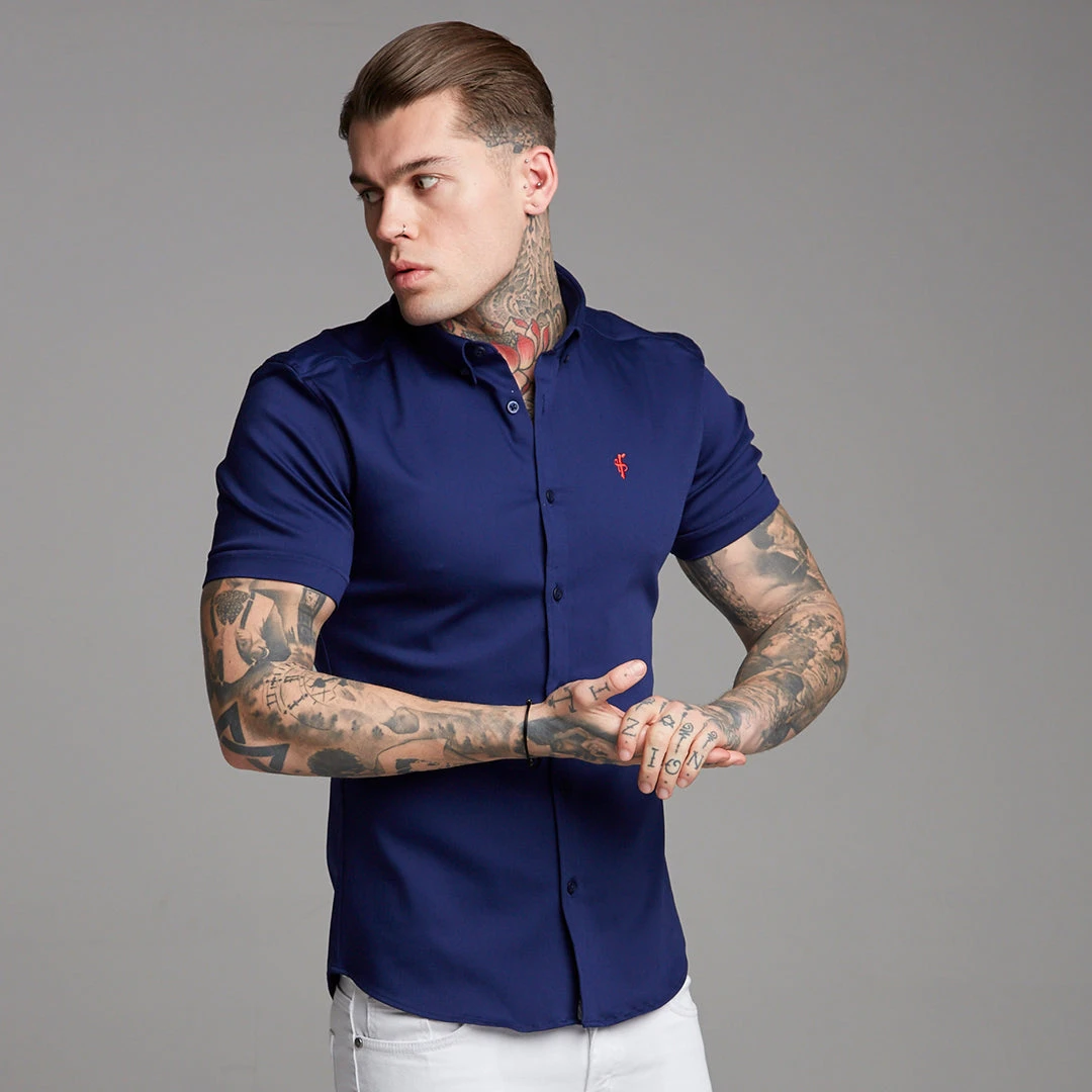 Father Sons Super Slim Stretch Navy Denim Short Sleeve (Red Emblem) - FS199 - Image 7